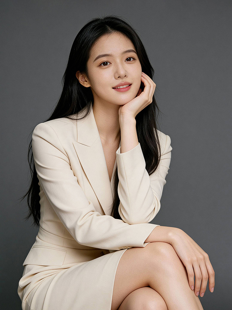 知性优雅棕色西装坐姿女士形象照