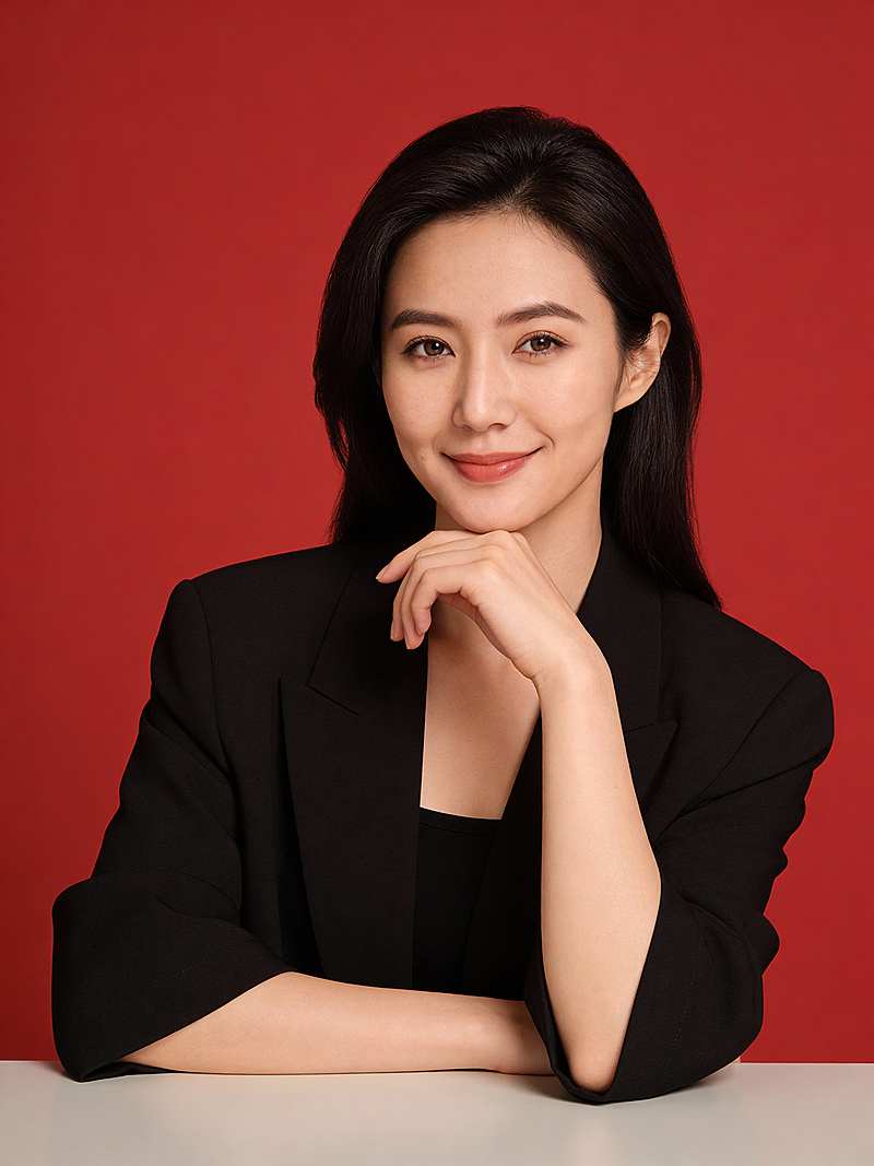 端庄黑色西装桌面形象照