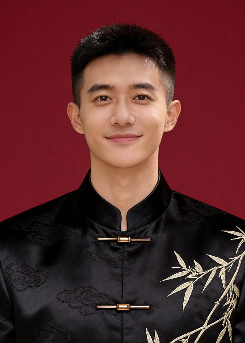 端庄黑色中式西装证件照