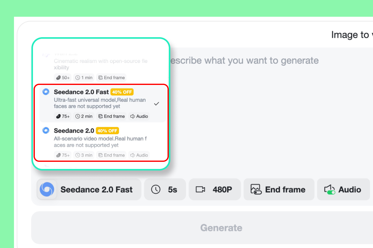 步驟 2. 選擇 Seedance 2.0 模型