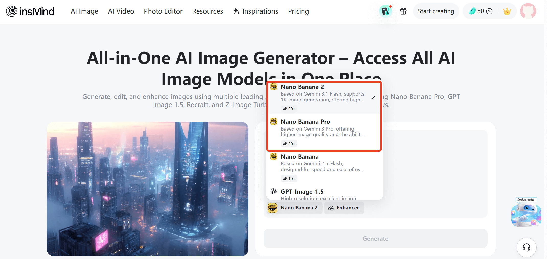 Use Nano Banana 2 and Nano Banana Pro with insMind