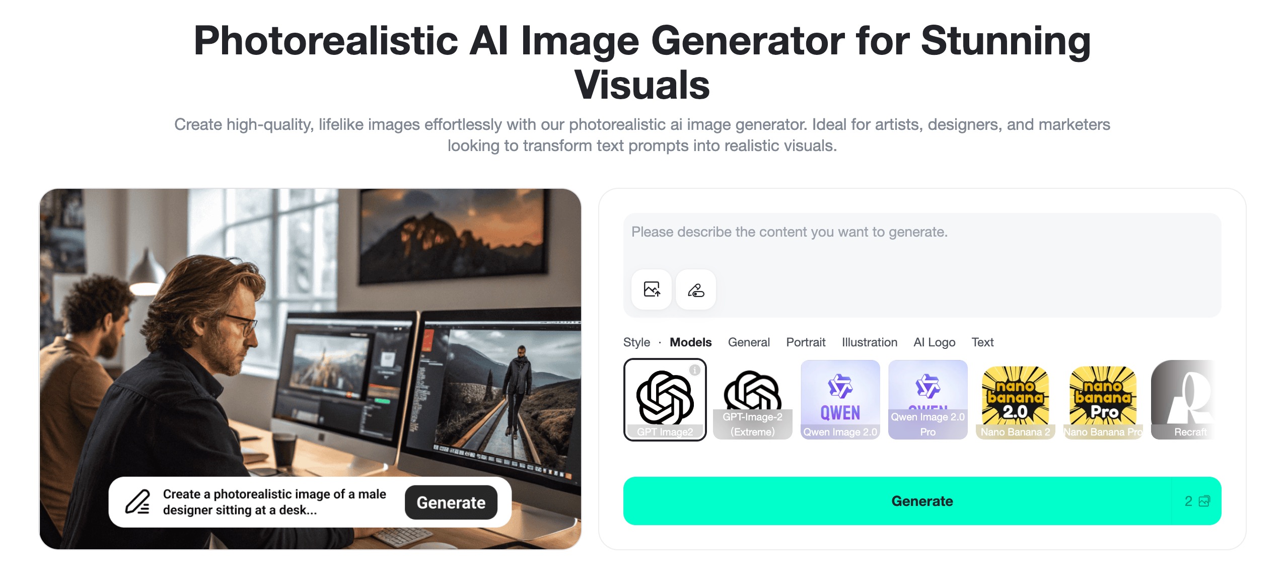 User opens insMind photorealistic AI image generator.