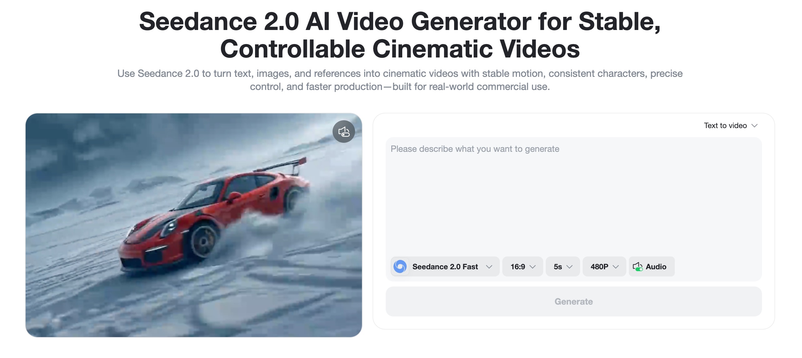Seedance Model Setup Open insMind AI video workspace and choose a Seedance model