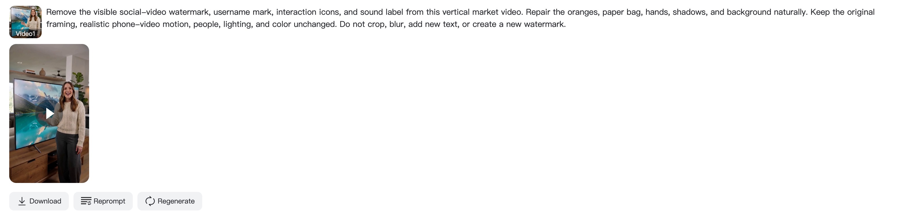 Download panel beside a TikTok video with the watermark removed