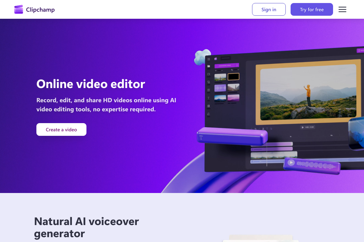 Clipchamp official website screenshot