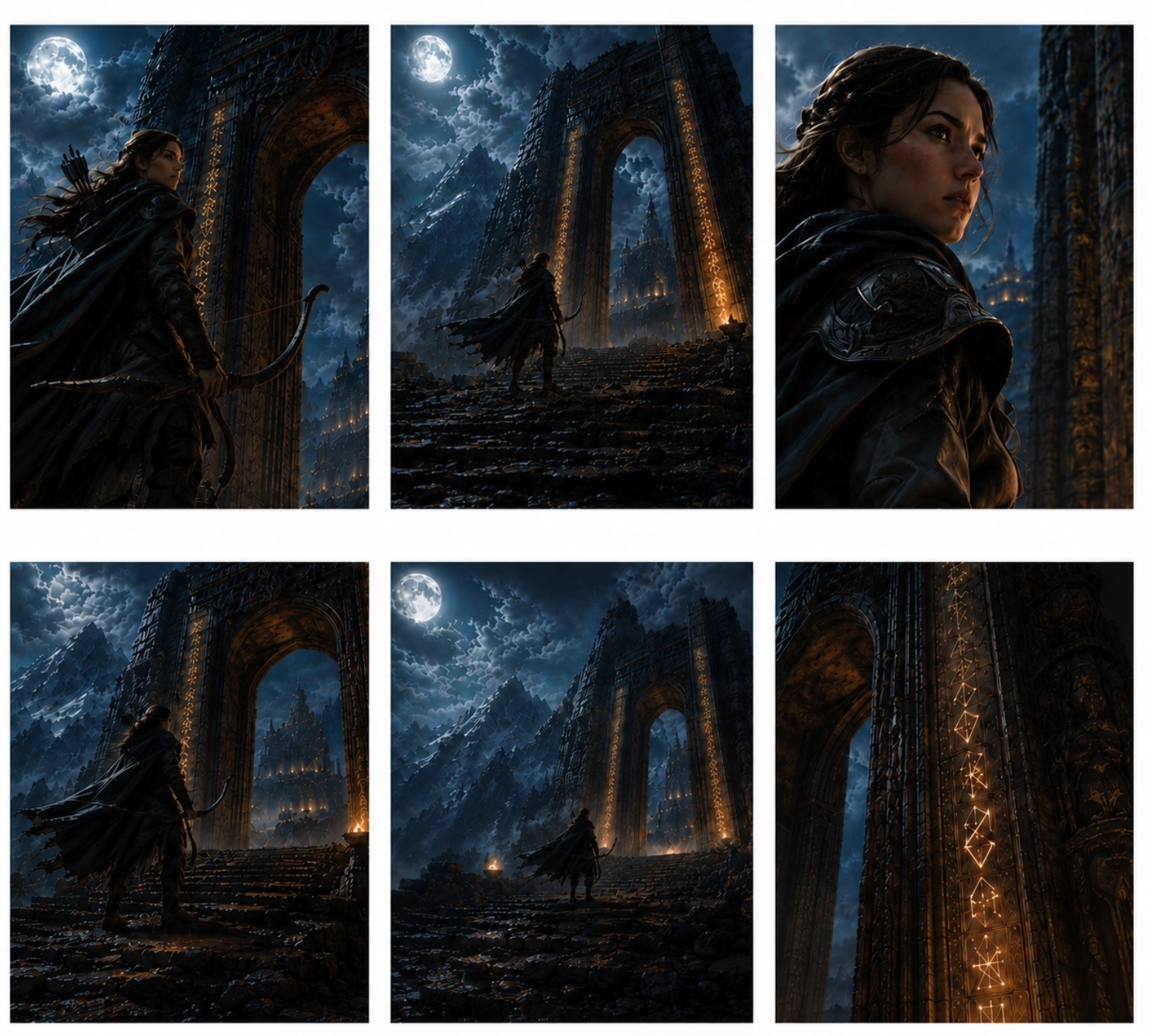 Epic Archer Stone Gate Archer stands before a glowing stone gate under moonlight