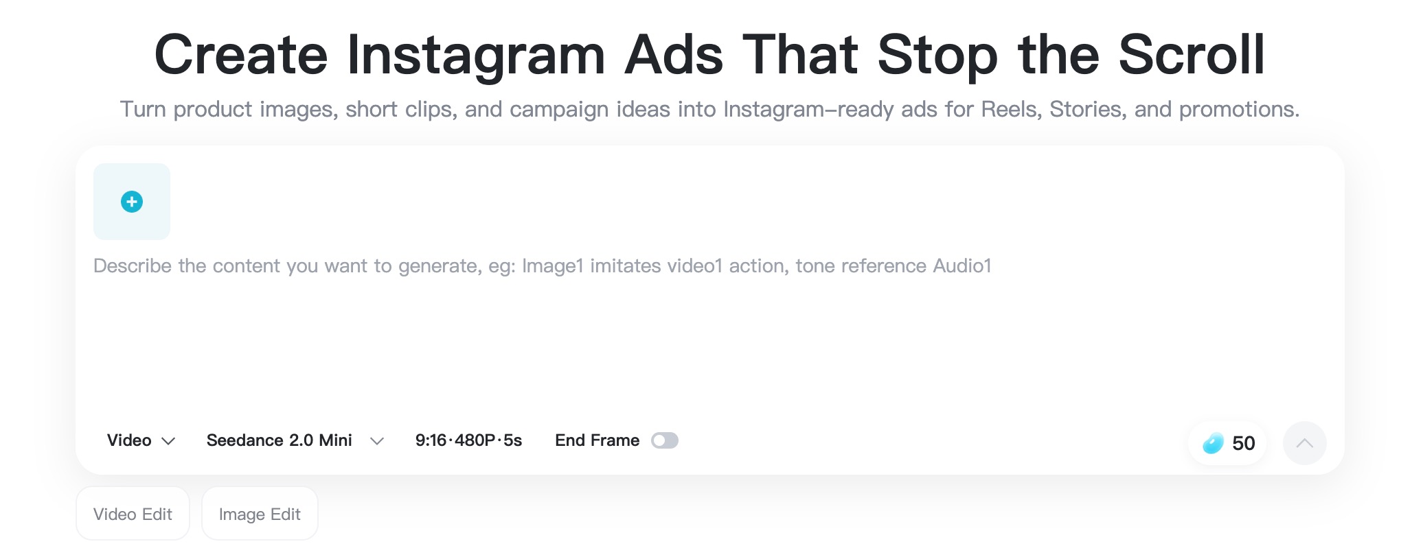 insMind Instagram ad maker starting screen