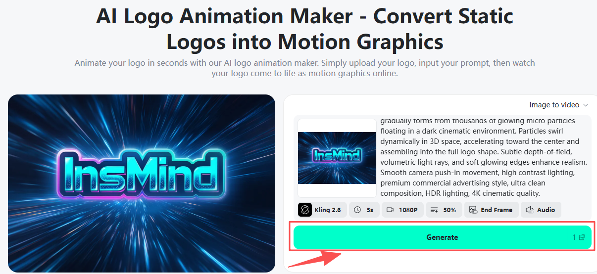AI generating animated logo preview based on selected prompt and configuration.