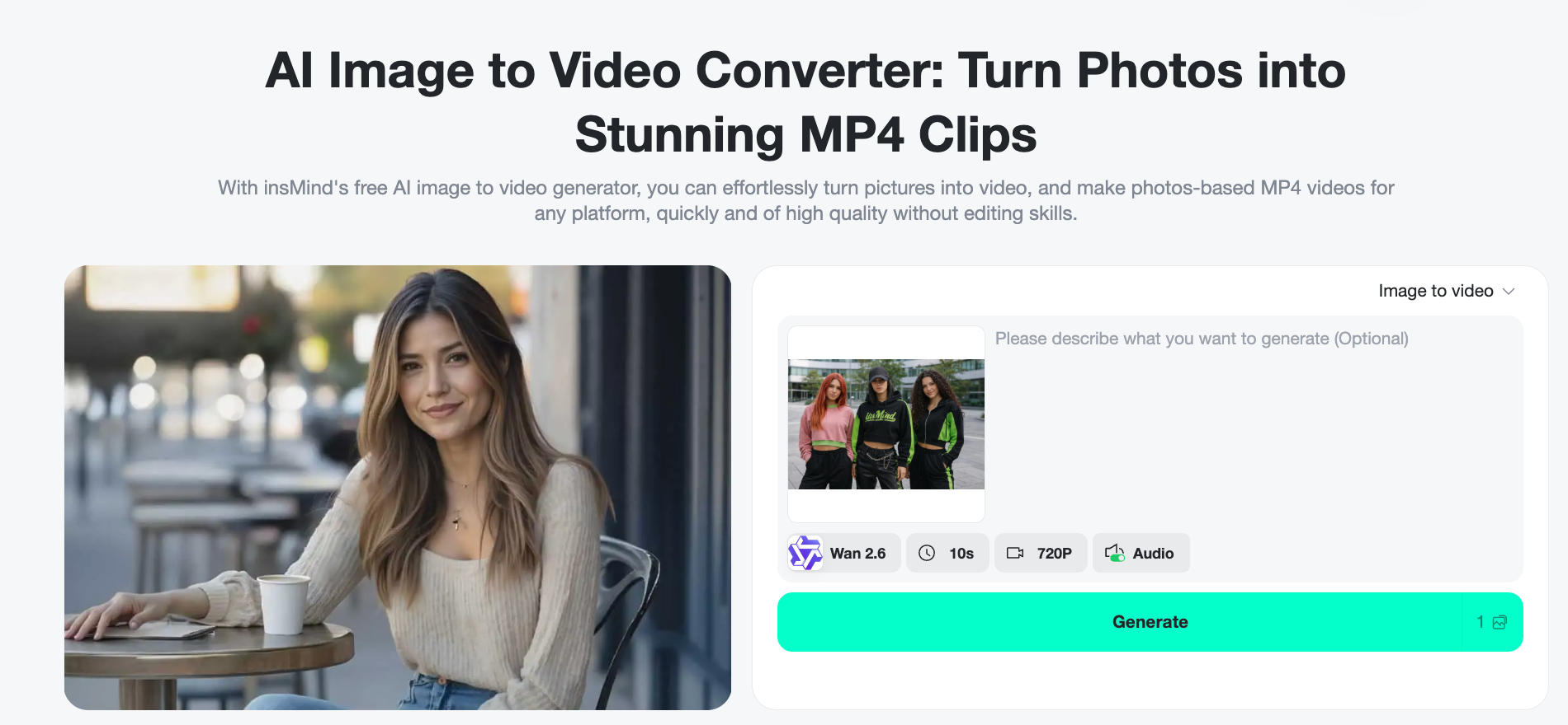 Upload a photo to start creating YouTube Shorts with an AI video generator.