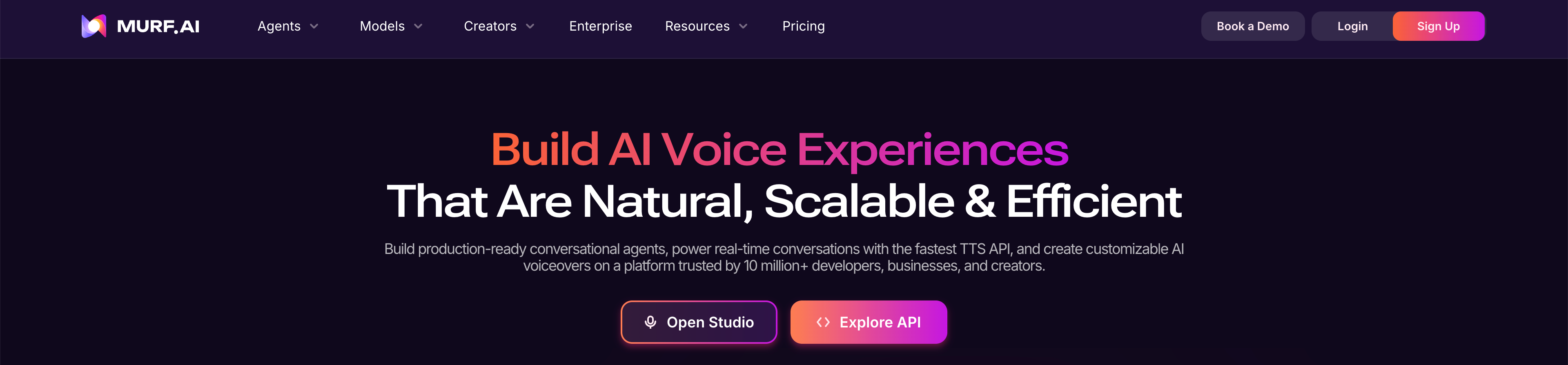 Murf AI Website Murf AI homepage presenting voice and API tools.
