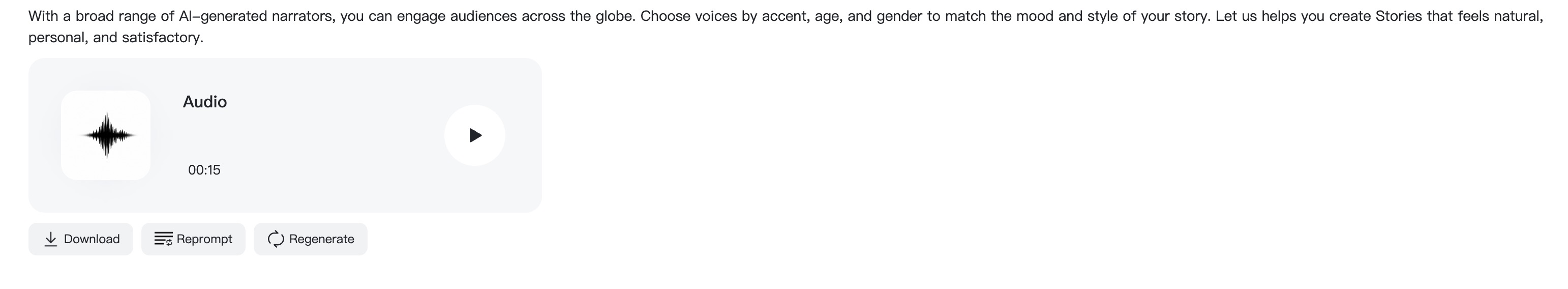 Preview and download generated audiobook narration.