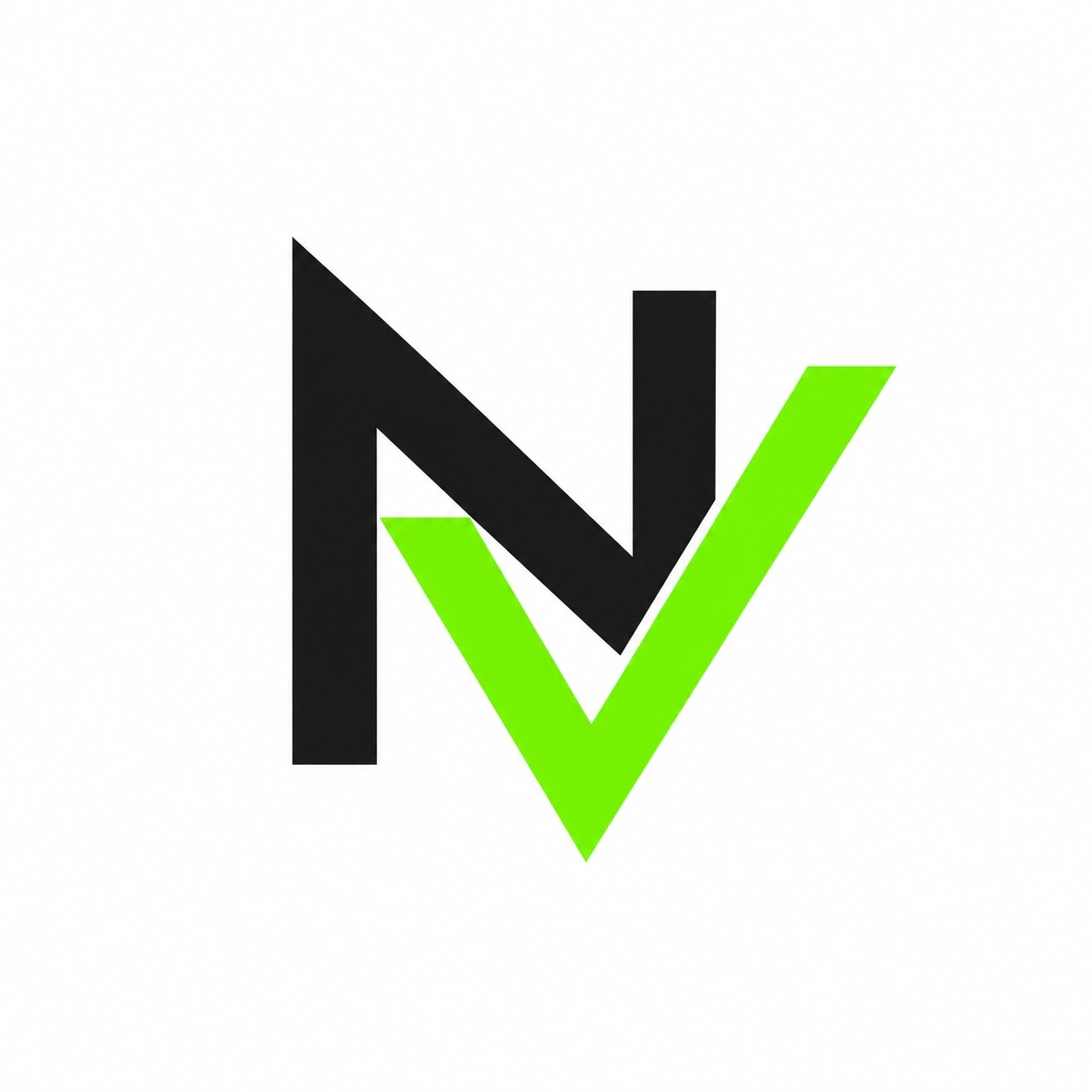 Modern NV monogram logo in black and green