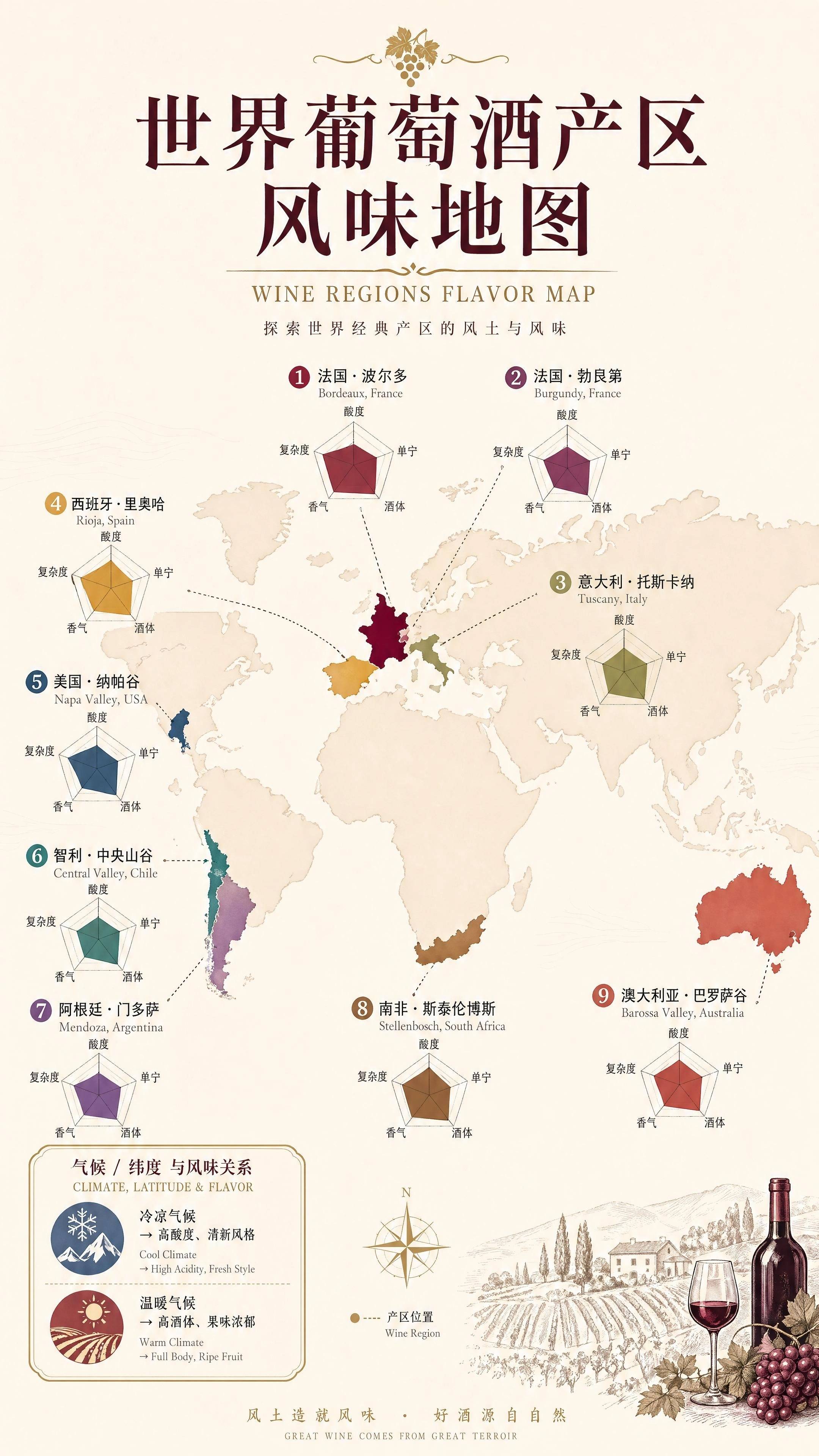 世界葡萄酒产区风味地图