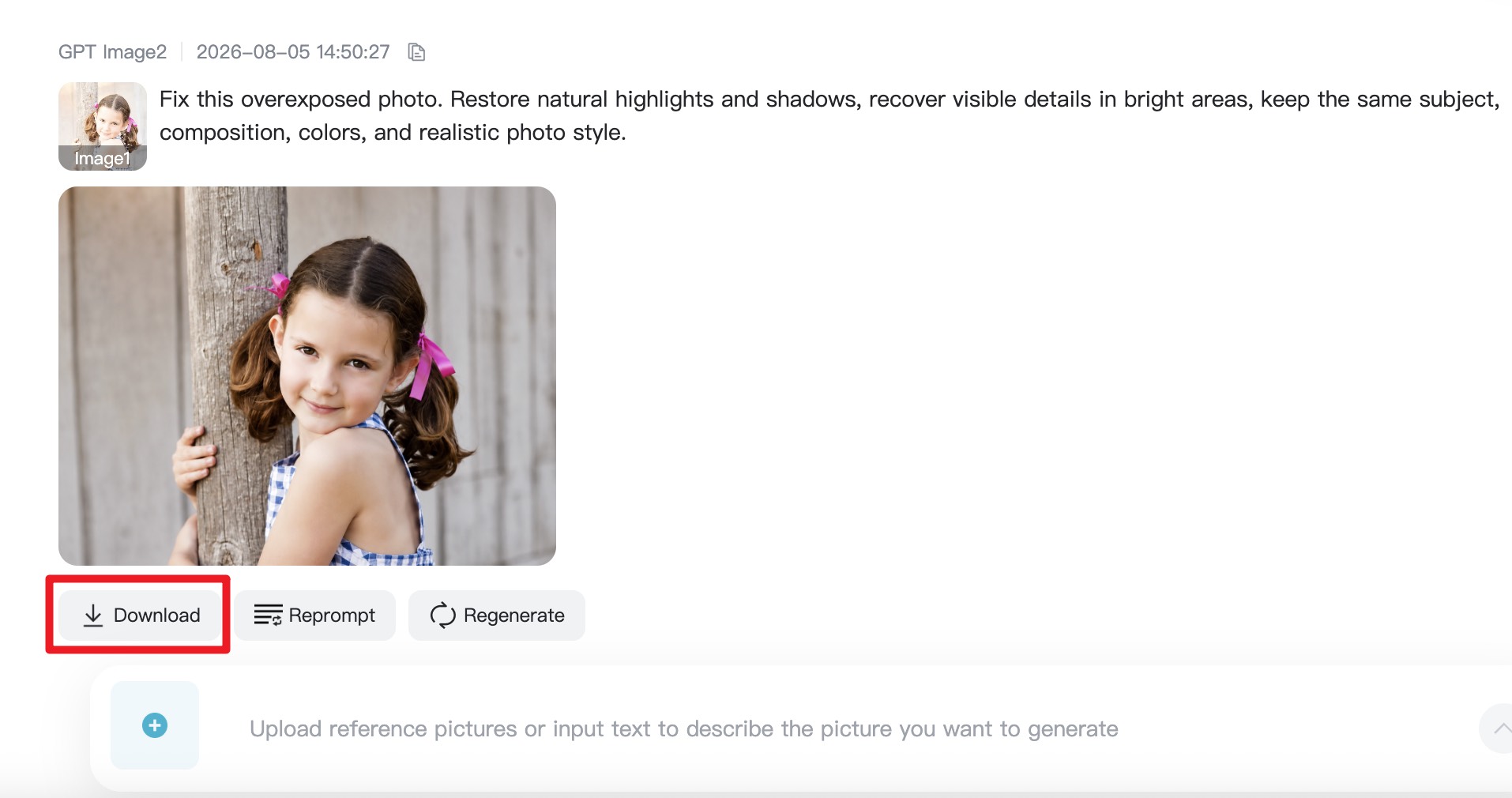 generate overexposed photo repair with Image to Image AI