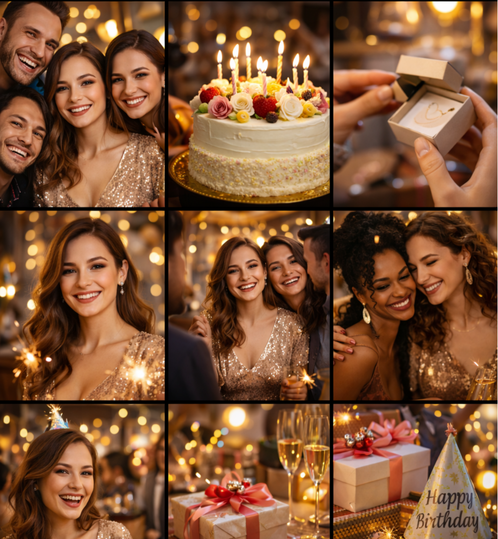 9-grid Birthday Collage 9-grid birthday collage capturing key celebration moments