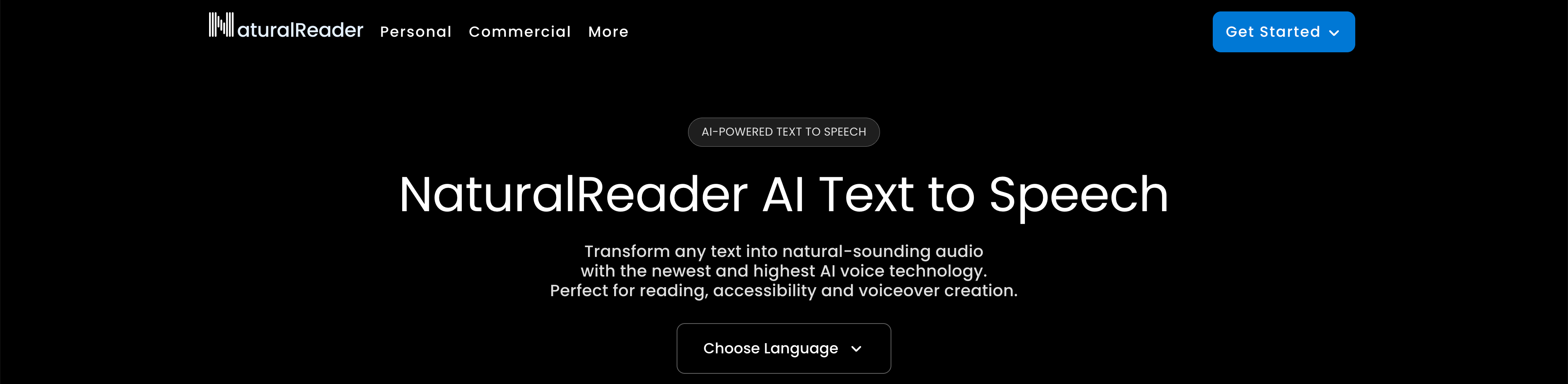 NaturalReader Text to Speech Homepage NaturalReader homepage describing AI text-to-speech for reading and accessibility.
