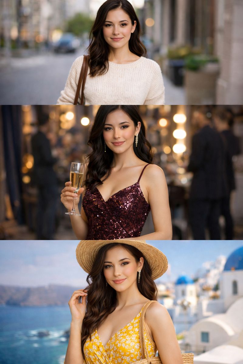 3-grid Outfit Try-on collage 3-grid outfit try-on collage generated by insMind's AI collage generator