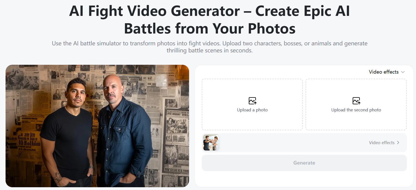 Open AI Fight Generator Access the AI fight video generator online