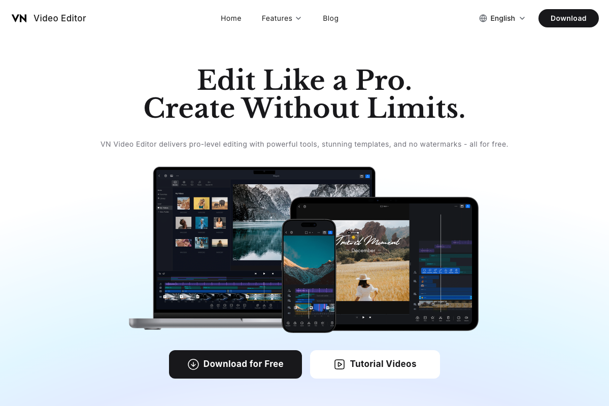 VN Video Editor official website screenshot