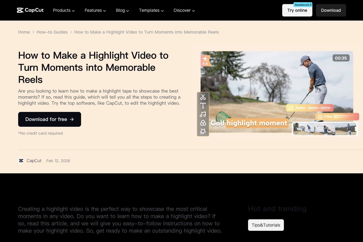 CapCut official highlight video editing webpage