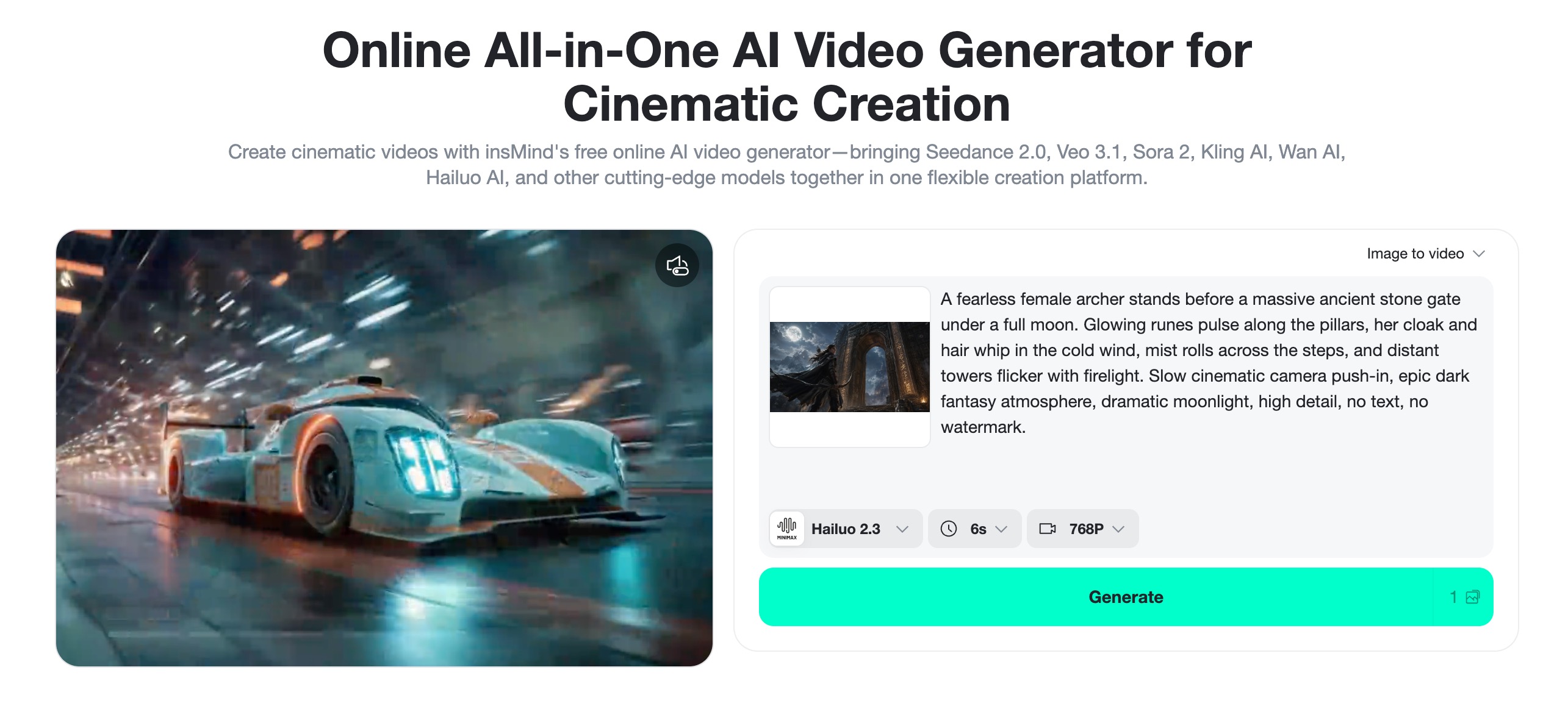 Add Your Video Prompt A prompt and uploaded image are prepared in the insMind video generator.