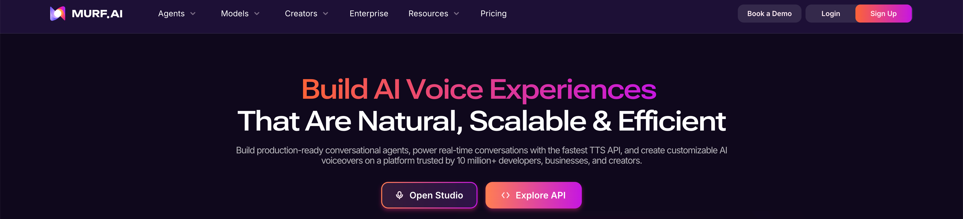 Murf AI Voice Platform Murf AI homepage promoting scalable voice experiences and studio access.