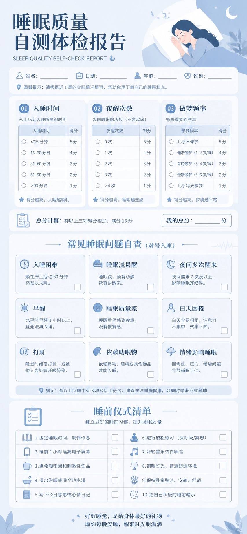 睡眠质量自测长图