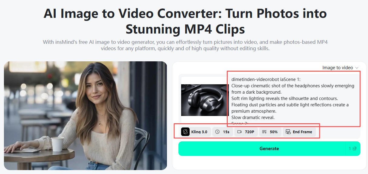 Entering promotional text prompt and adjusting video settings for AI marketing video.