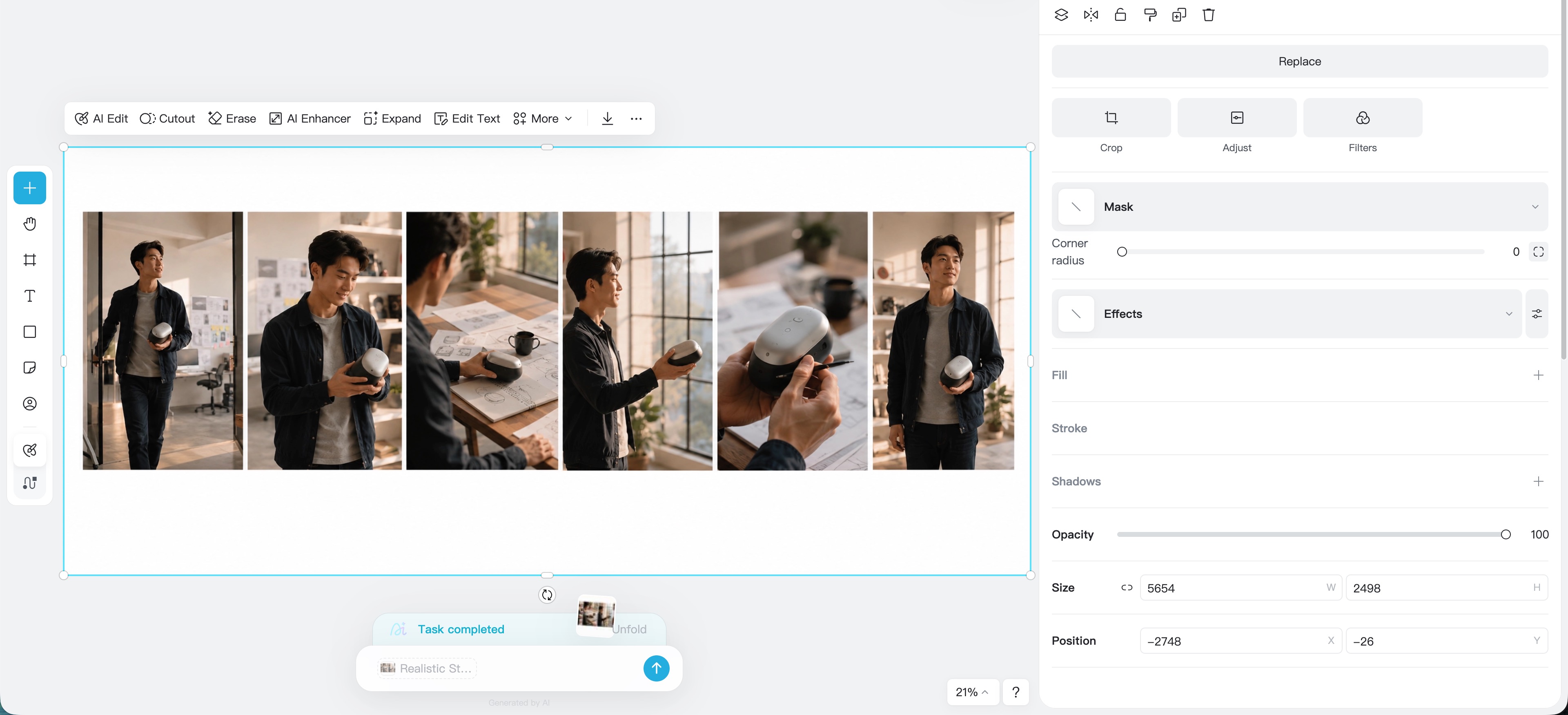 Generate Storyboard Frames Settings panel generates storyboard frames from the prompt
