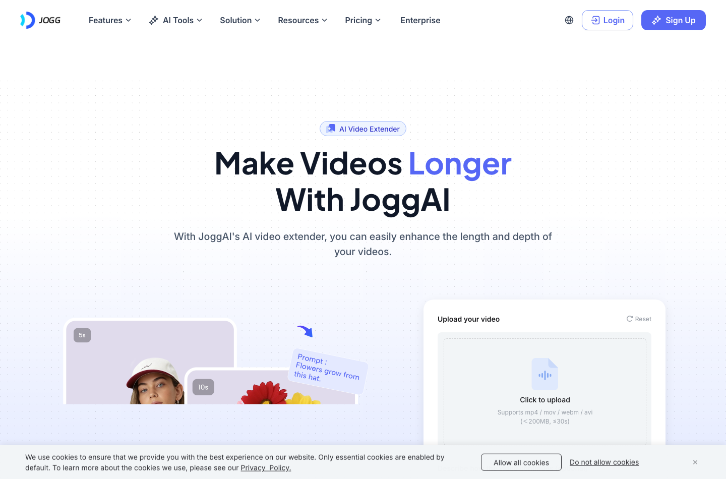 JoggAI Video Extender JoggAI AI video extender upload page