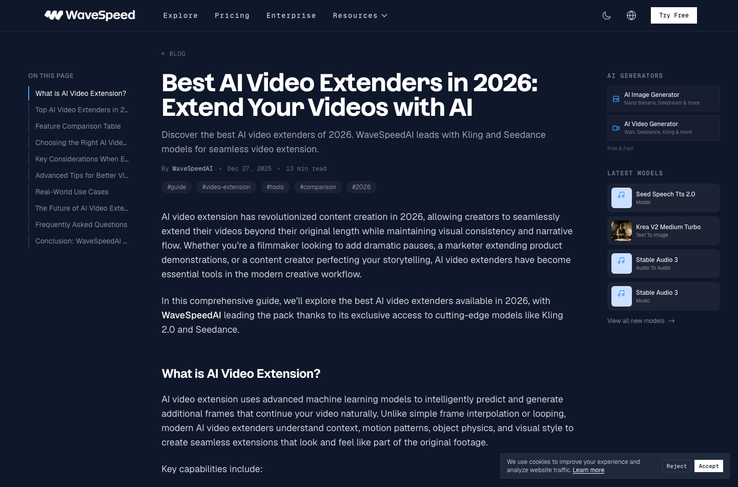 WaveSpeedAI Video Extender WaveSpeedAI official blog about AI video extender tools