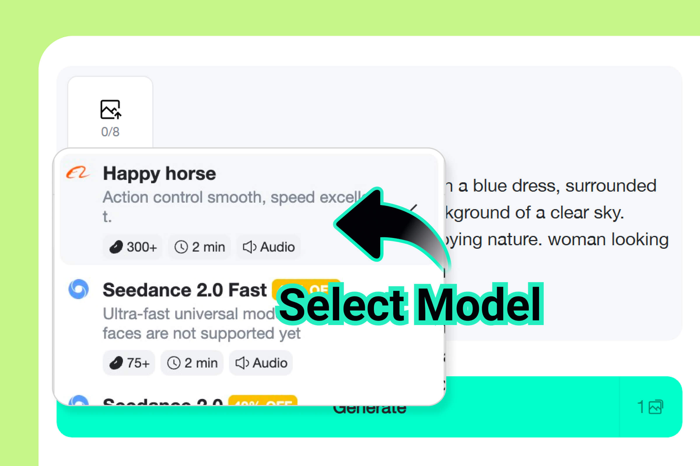 Step 2. Select Happy Horse 1.0 and Adjust Settings