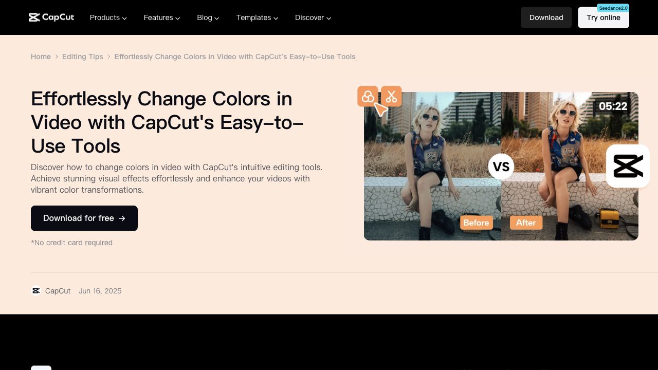 CapCut official video color correction before and after preview