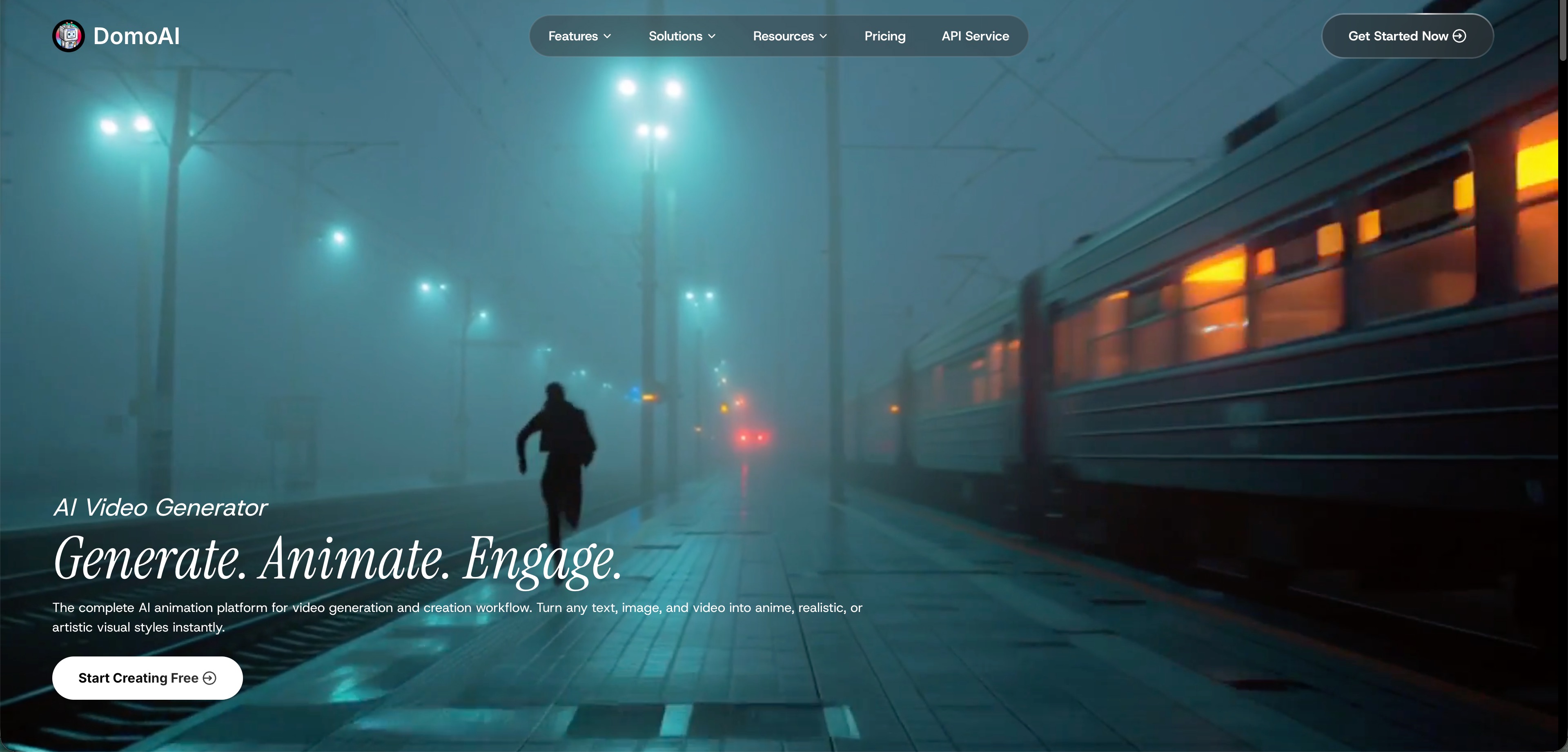 DomoAI Interface DomoAI AI video generator homepage screenshot