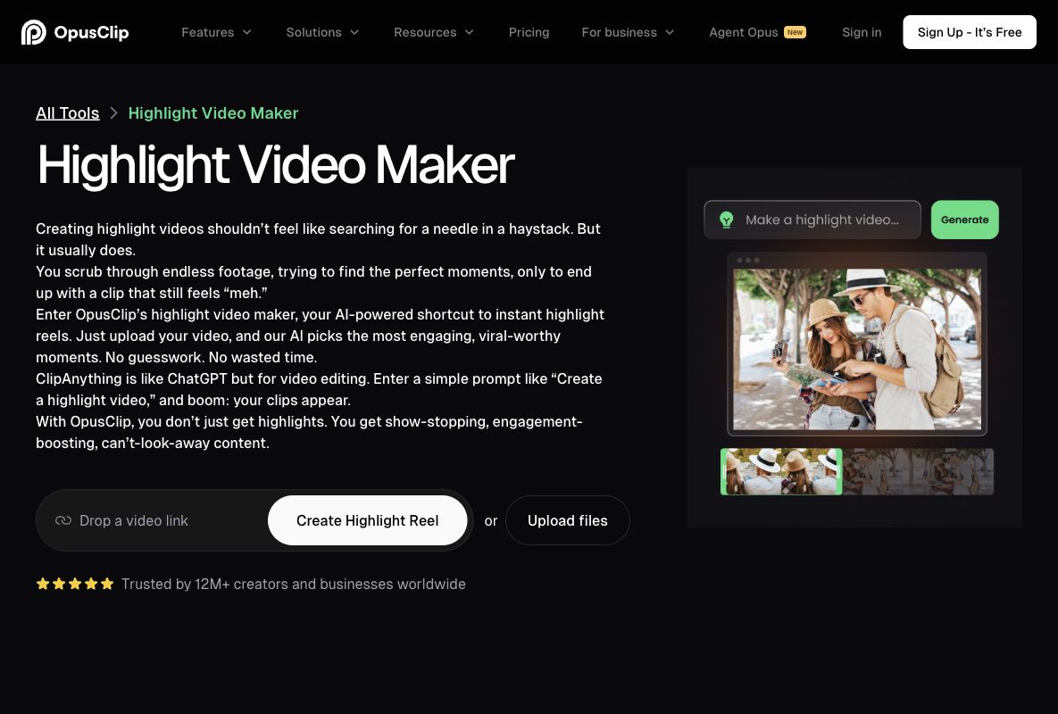 OpusClip official highlight video maker webpage