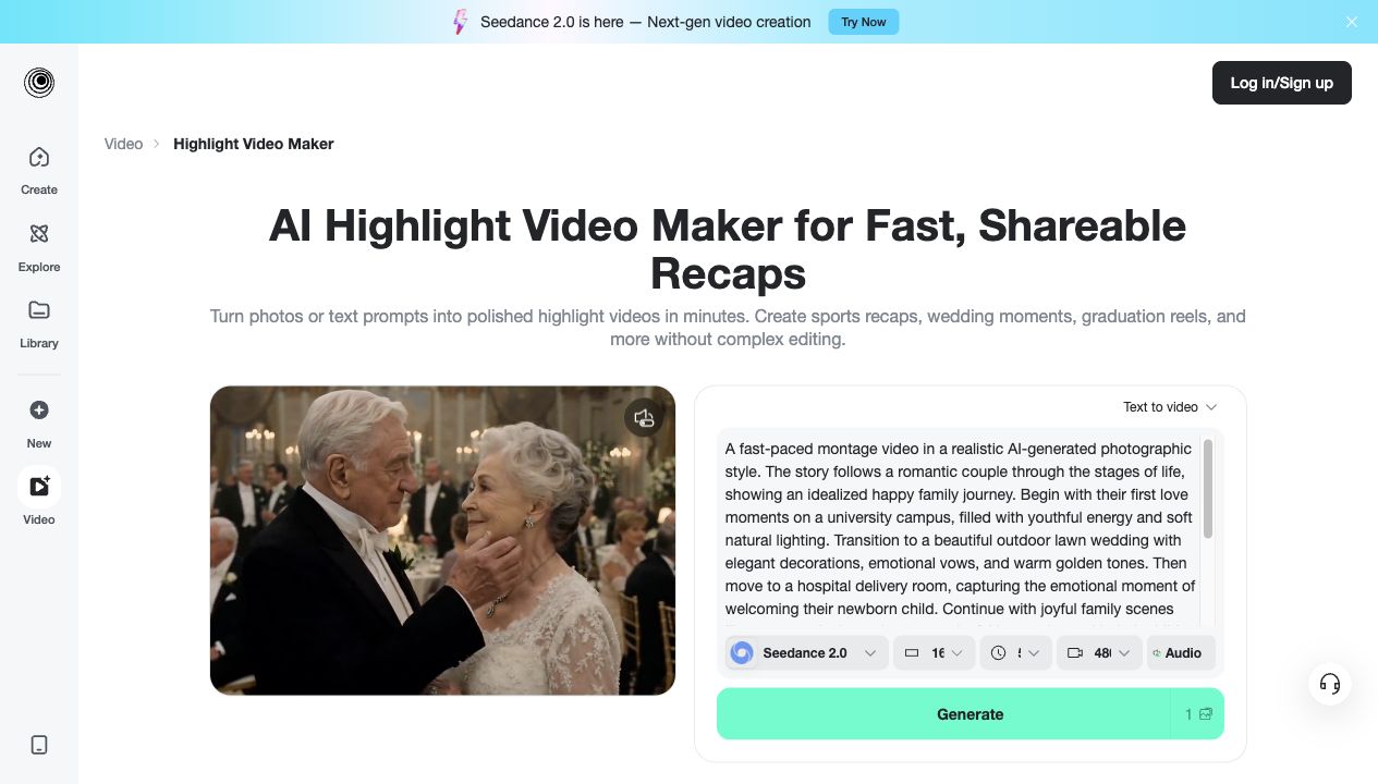 insMind AI highlight video maker prompt and preview interface