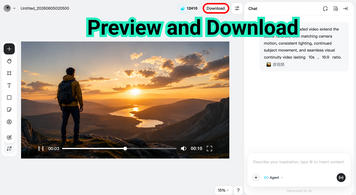 Preview and Download Preview and download the finished extended video