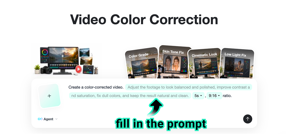 Enter a prompt to correct video color with AI