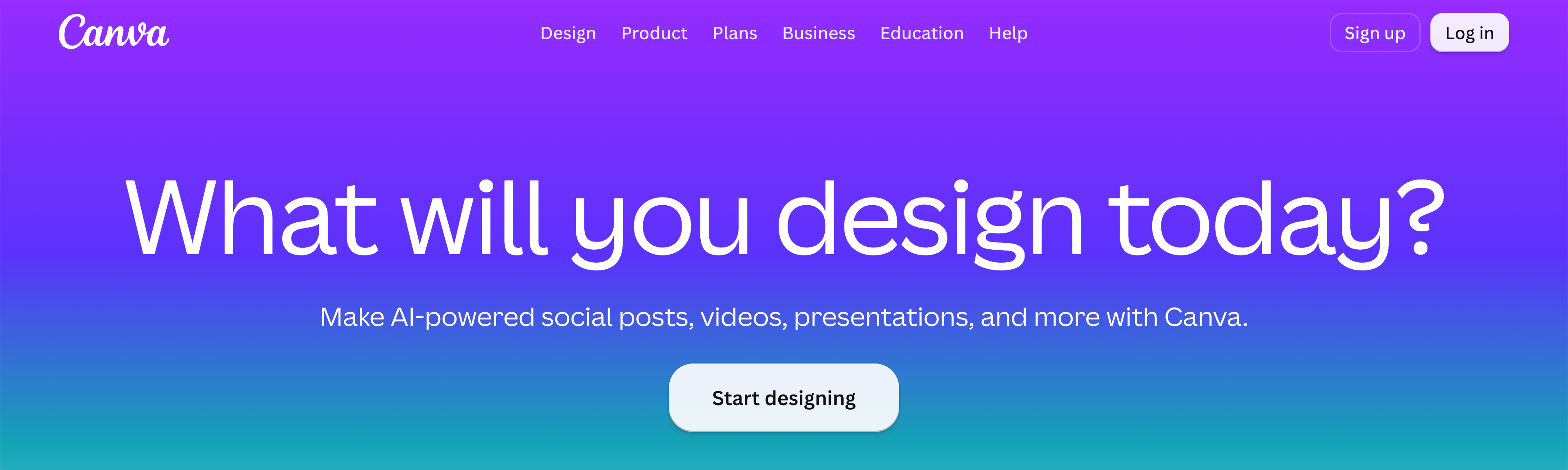 Canva homepage presenting AI-powered design tools and templates.