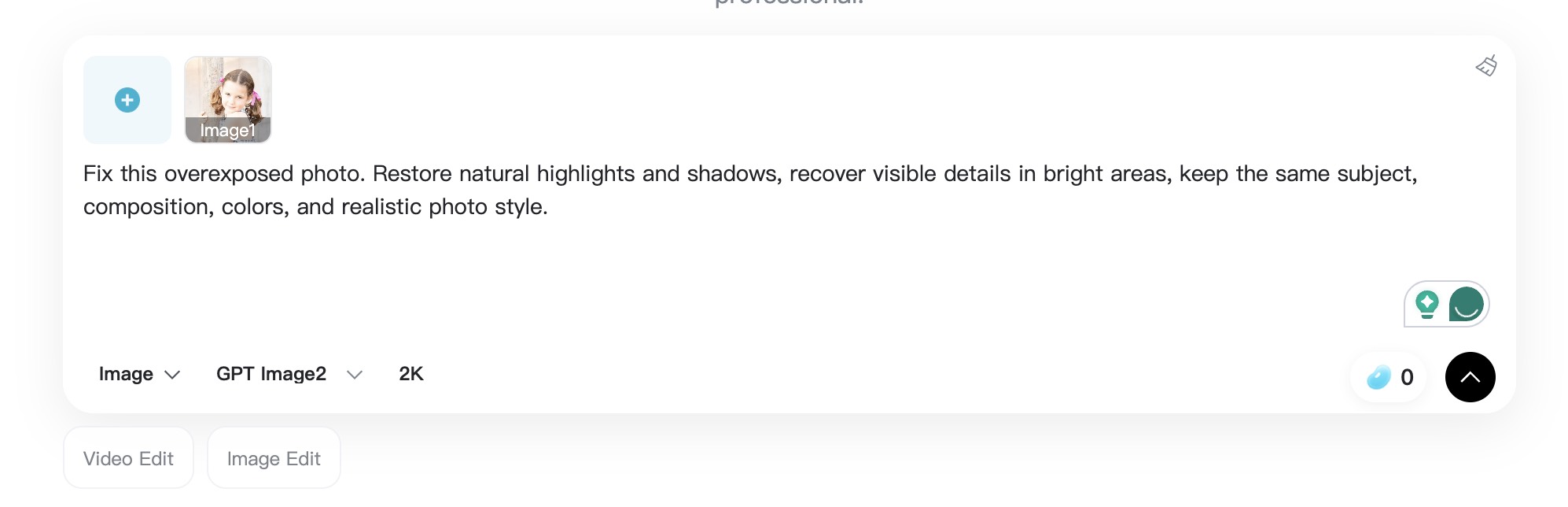 upload overexposed photo and enter prompt in Image to Image AI