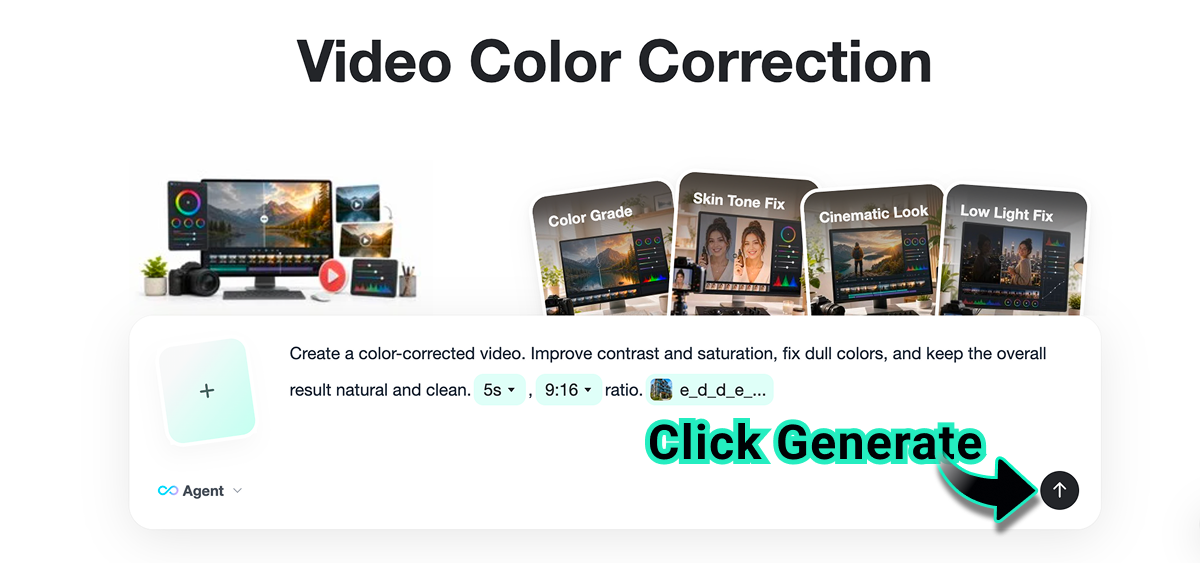 Click generate to apply AI video color correction