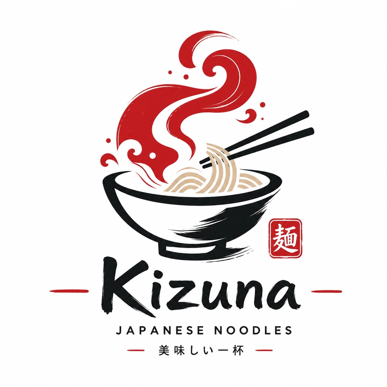 Japanese noodle restaurant logo with bowl and steam