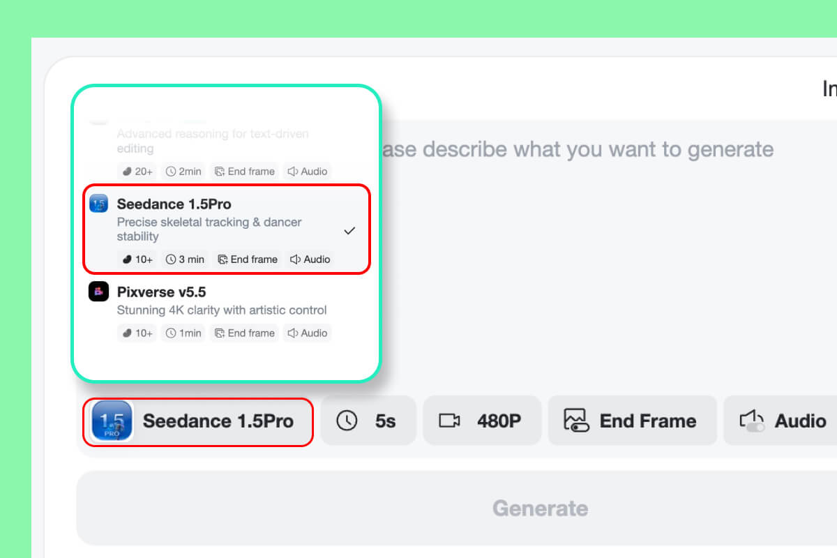 Step 2. Select the Seedance 2.0 Model