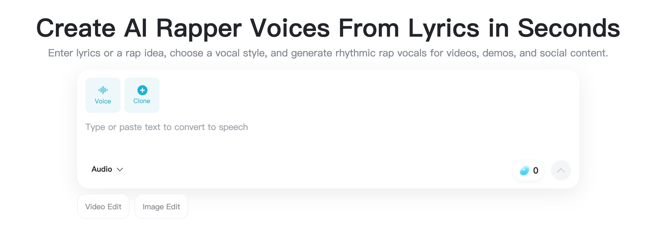 Open AI Rapper Voice Generator Empty insMind AI rapper voice generator workspace