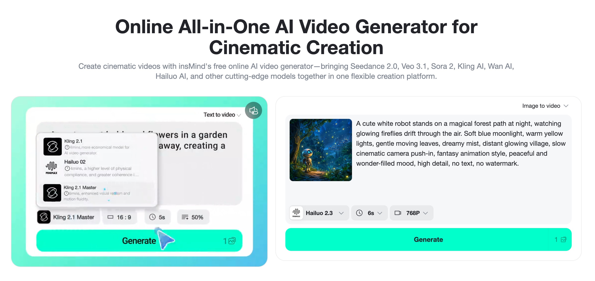 Write Video Prompt The prompt box is filled with an image-to-video scene description.