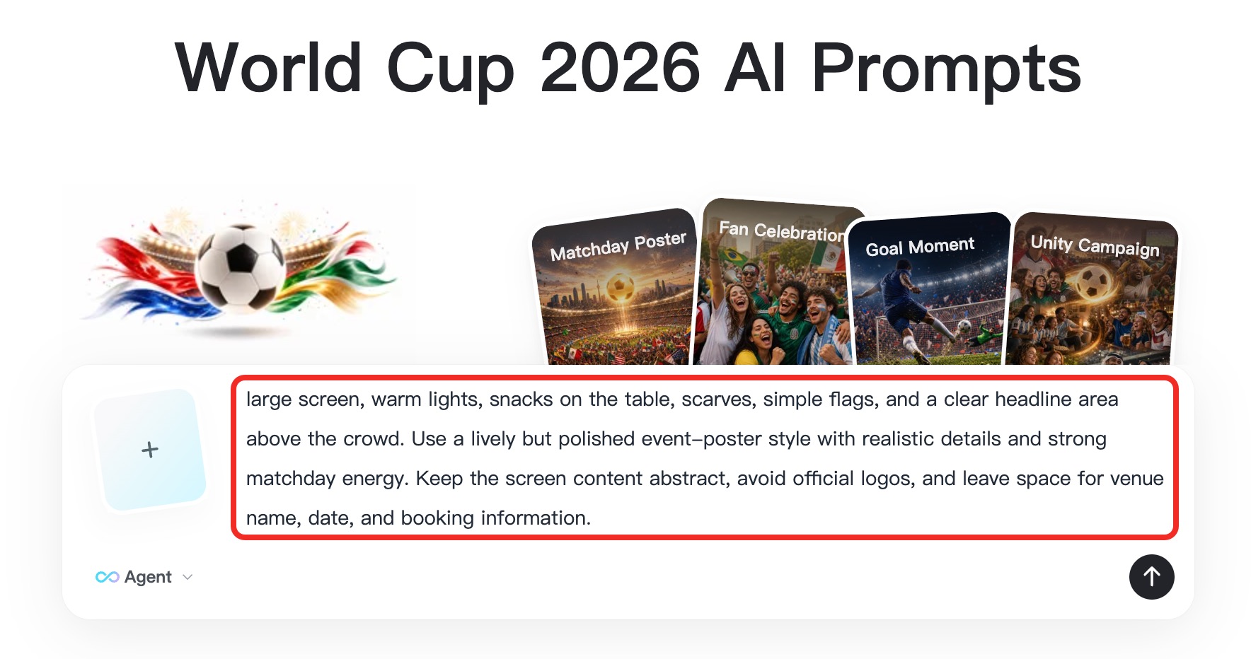 Input field for using a detailed World Cup poster prompt.
