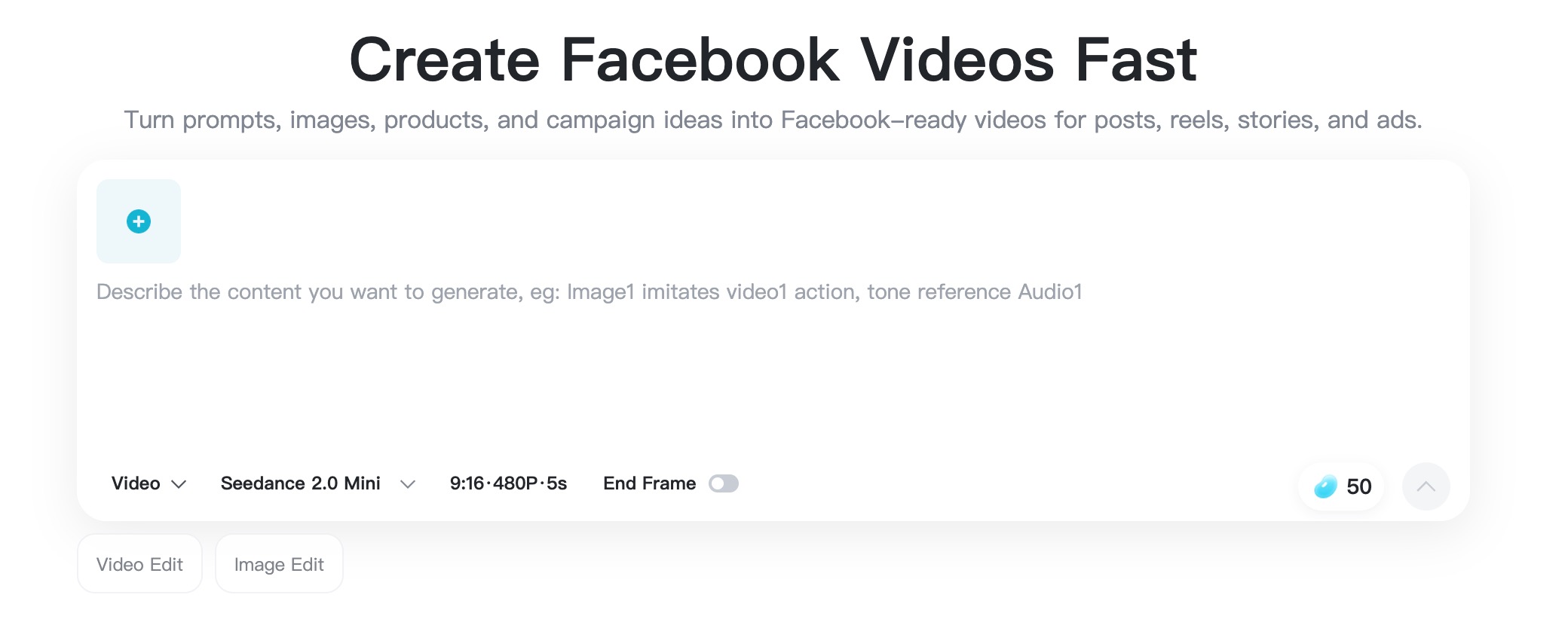 insMind prompt screen for Facebook ad video generation