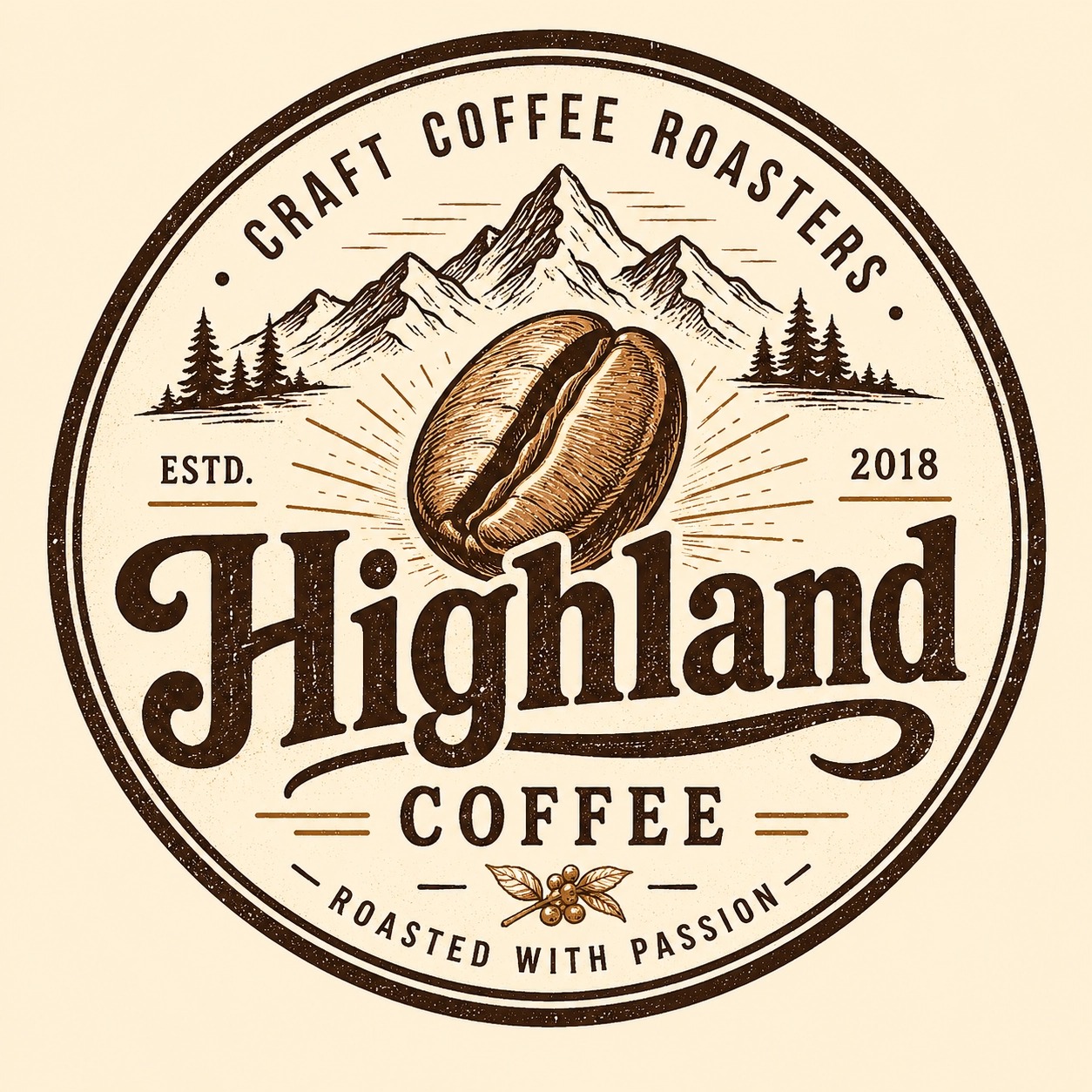 Vintage coffee roastery badge logo with mountains
