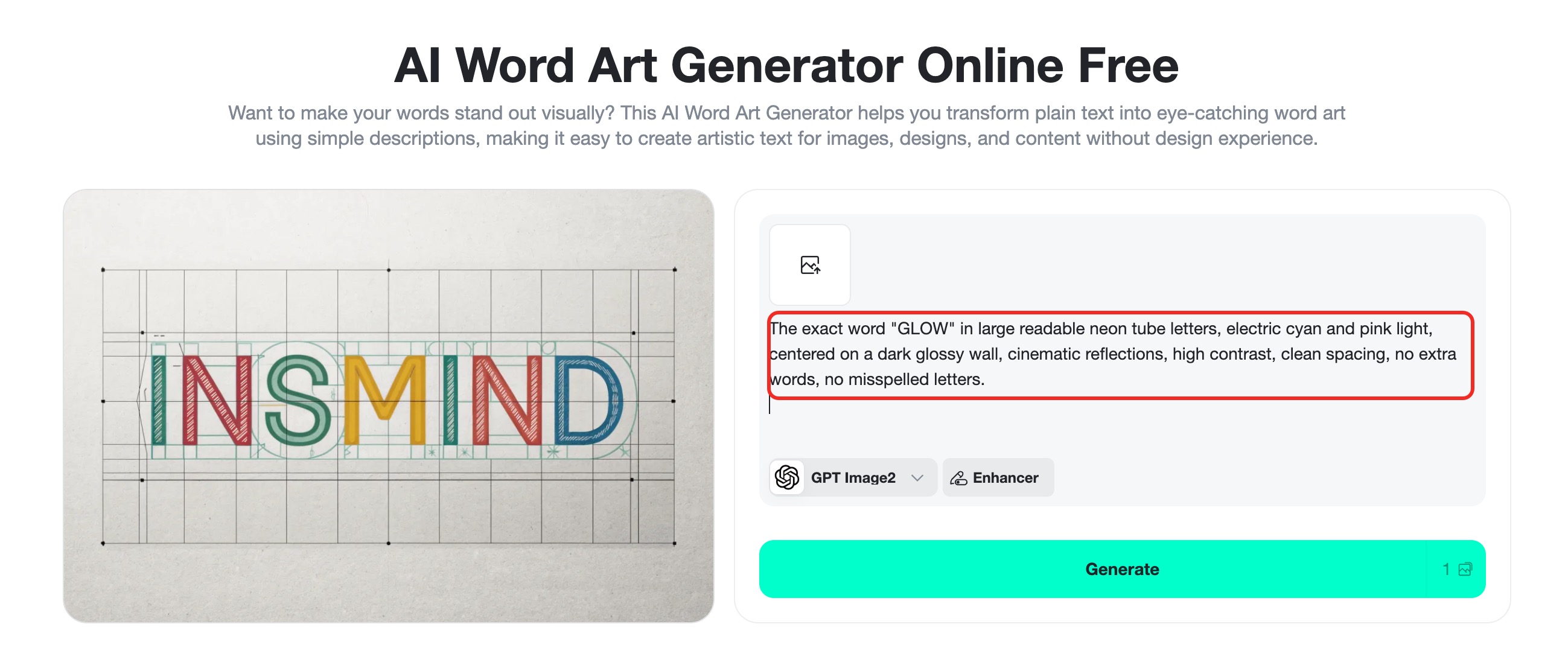 User writes a typography prompt in insMind.