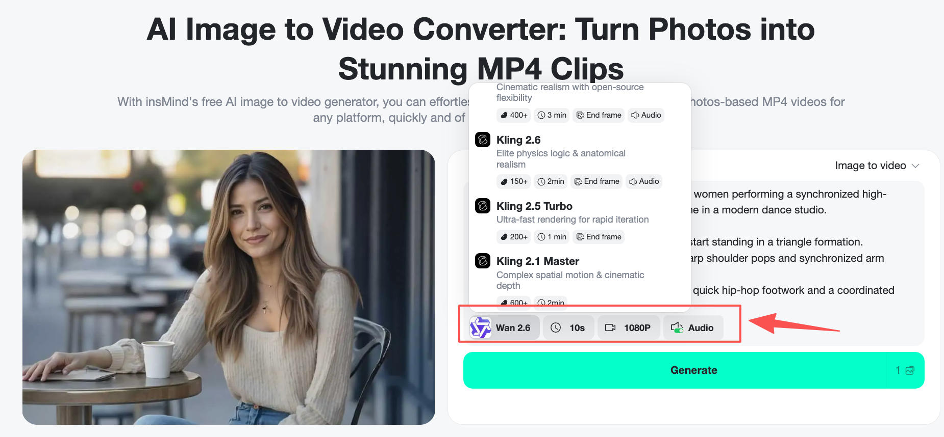 Select AI model, duration, and 9:16 format for YouTube Shorts creation.